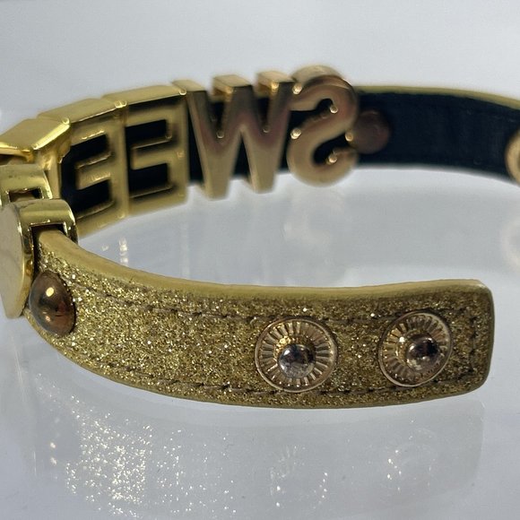 BCBG Generation Gold Tone Sweet Bracelet Slide Glitter Gangsta Mob Wife Cuff wit - Picture 5 of 8